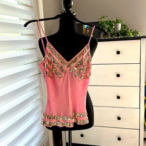 Y2k 100% silk baby pink sequin top